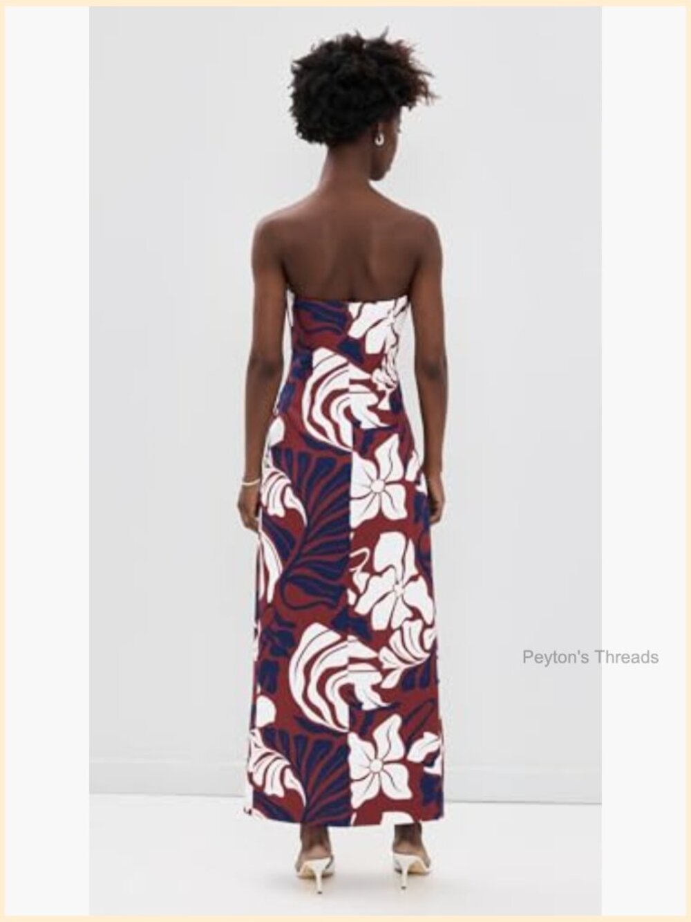 Maxi Dress with Tropical Print, Wrap Silhouette, Strapless, Sleeveless, - Picture 3 of 5